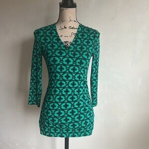 Boden Faux Wrap Green Navy Top Size 4